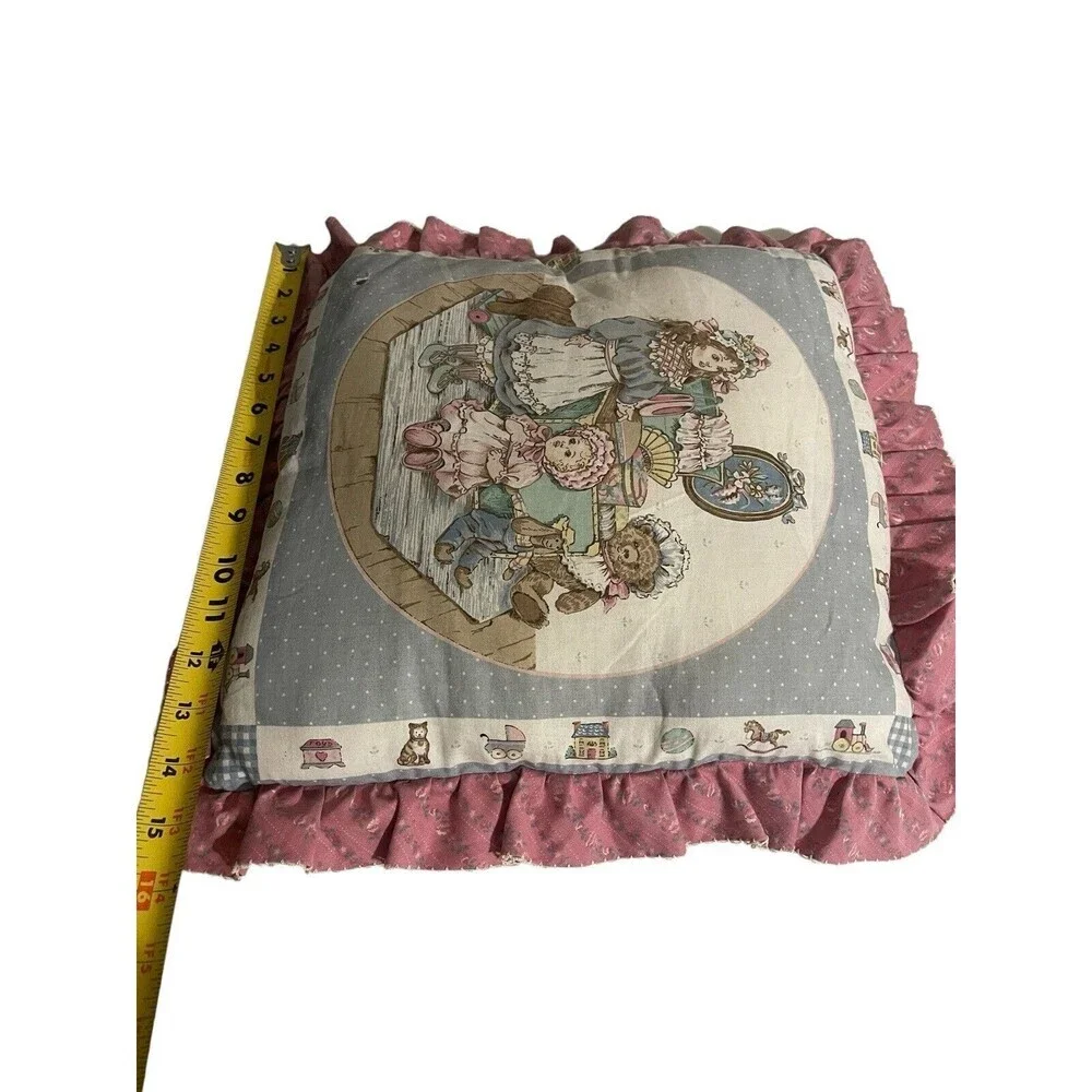 Vintage Handmade Quilted Girls Bear Pink Accent Pillow 80’s 15x15 RARE